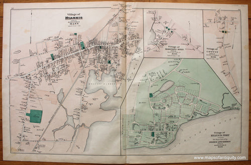 Antique-Hand-Colored-Map-Village-of-Hyannis-and-Village-of-Hyannisport-Villages-of-Cotuit-Marstons-Mills-pp.-32-33-Massachusetts-Cape-Cod-and-Islands-1880-Walker-Maps-Of-Antiquity