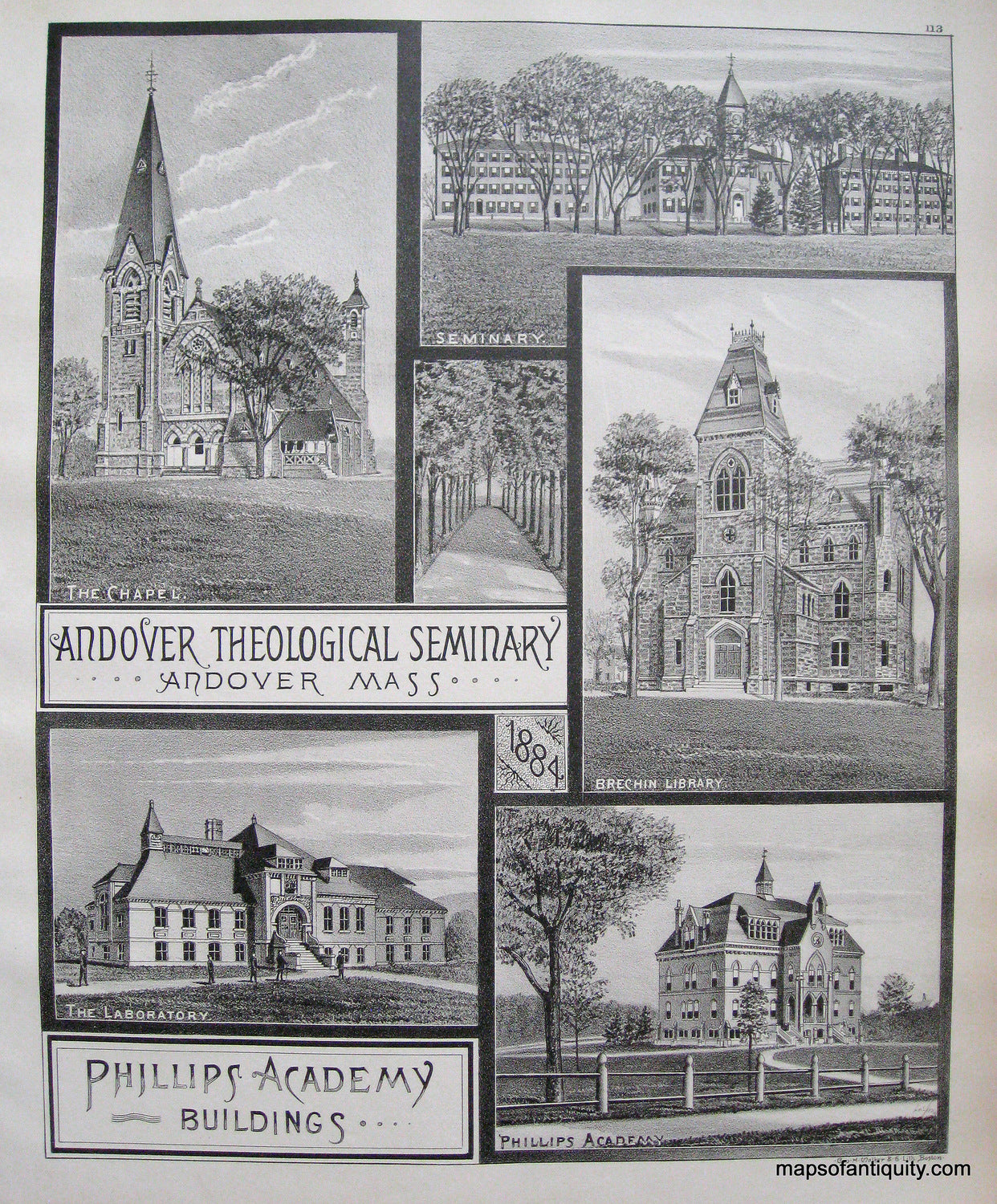 Black-and-White-Antique-Print-Andover-Theological-Seminary-Andover-MA-Phillips-Academy-US-Colleges-North-east-colleges-1884-Walker-Maps-Of-Antiquity