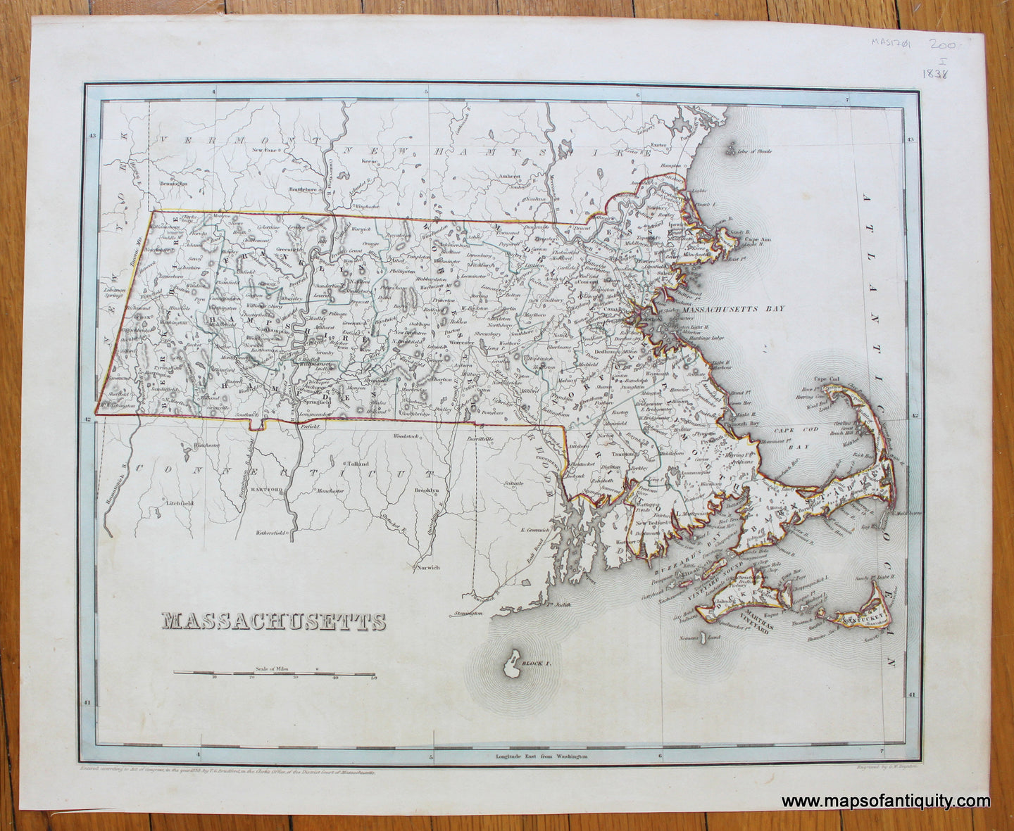 Antique-Map-Massachusetts-1838-Bradford-1830s-1800s-19th-century-Maps-of-Antiquity