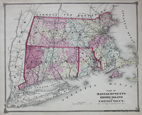 Antique-Hand-Colored-Map-Plan-of-Massachusetts-Rhode-Island-and-Connecticut-p.-9-Massachusetts-Massachusetts-General-1874-Beers-Maps-Of-Antiquity