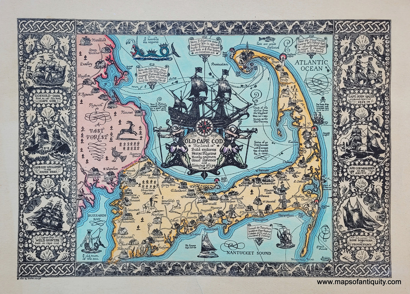 Cape Cod Era 1930 - The Map of Old Cape Cod The Land of Bold Explorers, Heroic Pilg ...