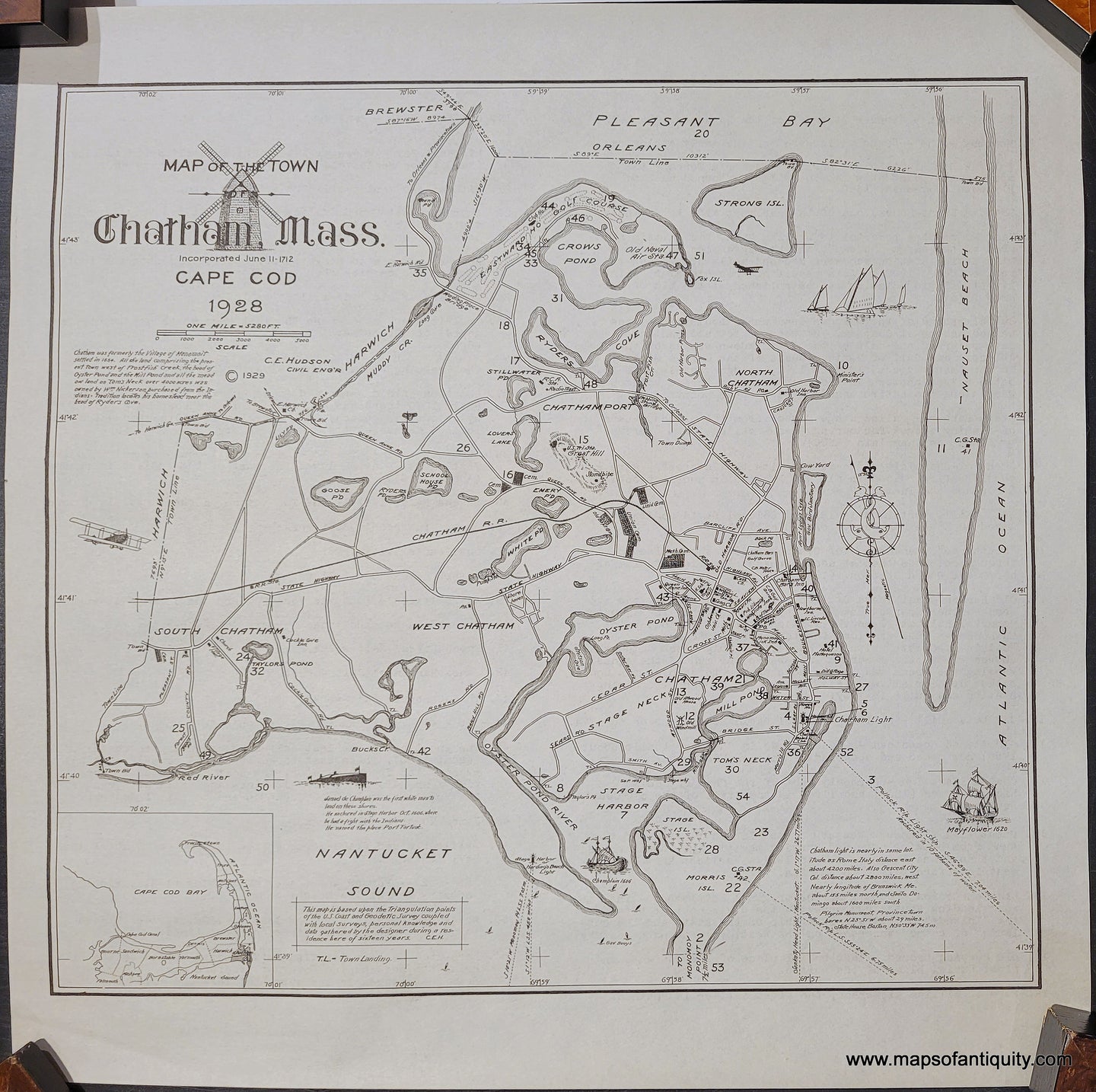Antique-Map-Chatham-Mass-MA-Massachusetts-Hudson-1929-1928-Cape-Cod-Chamber-of-Commerce-Maps-of-Antiquity-1920s