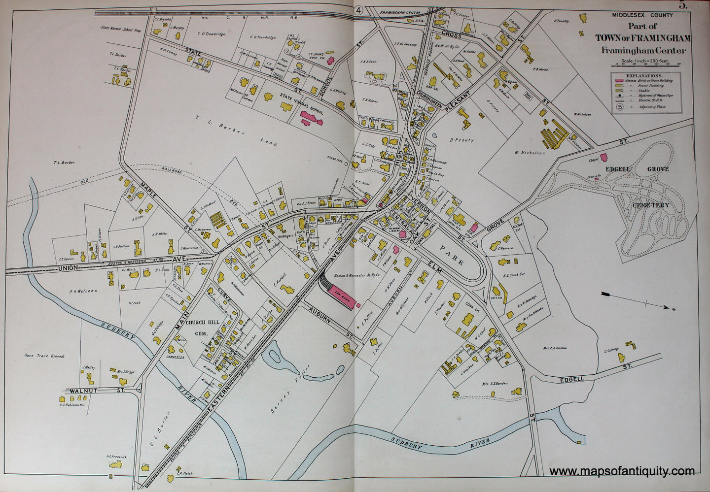 Antique-Hand-Colored-Map-Part-of-Town-of-Framingham-Framingham-Center-(MA)-US-Massachusetts-Framingham-1908-Walker-Maps-Of-Antiquity