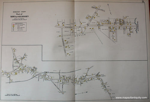 Antique-Hand-Colored-Map-Part-of-Town-of-Sherborn-(MA)-US-Massachusetts-Sherborn-Natick-1908-Walker-Maps-Of-Antiquity