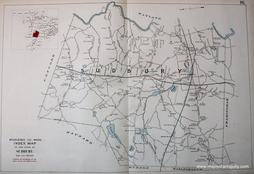 Antique-Hand-Colored-Map-Index-Map-to-the-town-of-Sudbury-US-Massachusetts-Sudbury-1908-Walker-Maps-Of-Antiquity