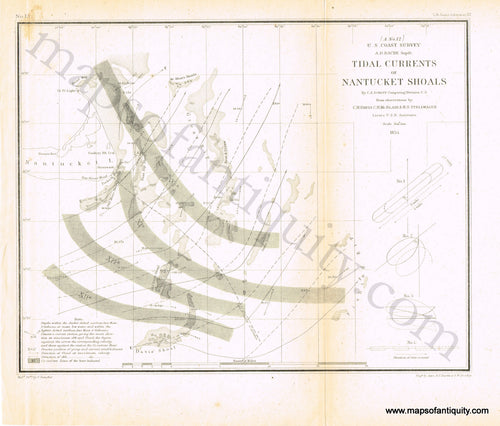 Antique-Black-and-White-Map-Tidal-Currents-of-Nantucket-Shoals-(A-No.-12)-******-Cape-Cod-&-Islands/Nautical-Charts-Massachusetts-Charts-Nantucket-1854-U.S.-Coast-Survey-Maps-Of-Antiquity