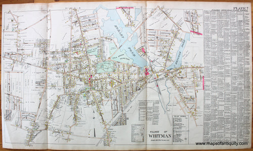 Antique-Hand-Colored-Map-Village-of-Whitman-(MA)-Massachusetts--1903-Richards-Maps-Of-Antiquity