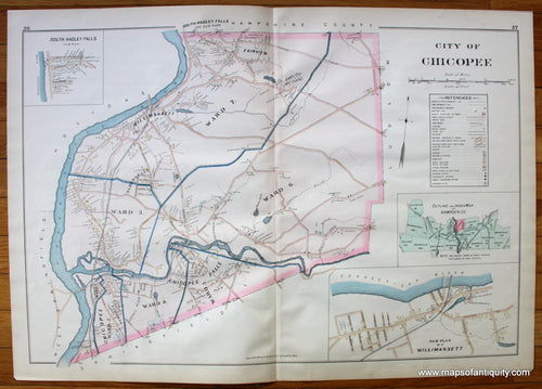 Antique-Map-City-of-Chicopee-Towns-Cities-New-Topographical-Atlas-of-the-County-of-Hampden-Massachusetts-MA-Mass-Richards-1894-1890s-1800s-Late-19th-Century-Maps-of-Antiquity