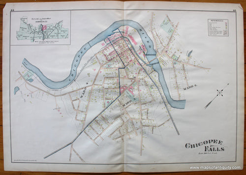 Antique-Map-Chicopee-Falls-Towns-Cities-New-Topographical-Atlas-of-the-County-of-Hampden-Massachusetts-MA-Mass-Richards-1894-1890s-1800s-Late-19th-Century-Maps-of-Antiquity