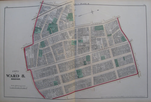 Antique-Map-Suffolk-County-Boston-City-Mass-MA-Massachusetts-1874-Hopkins-Ward-Wards-Maps-of-Antiquity