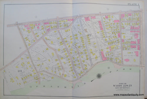 Antique-Map-Suffolk-county-Massachusetts-Part-of-Wards-22-&-23-City-of-Boston-West-Roxbury-Plate-1-1914-Bromley-1900s-Maps-of-Antiquity