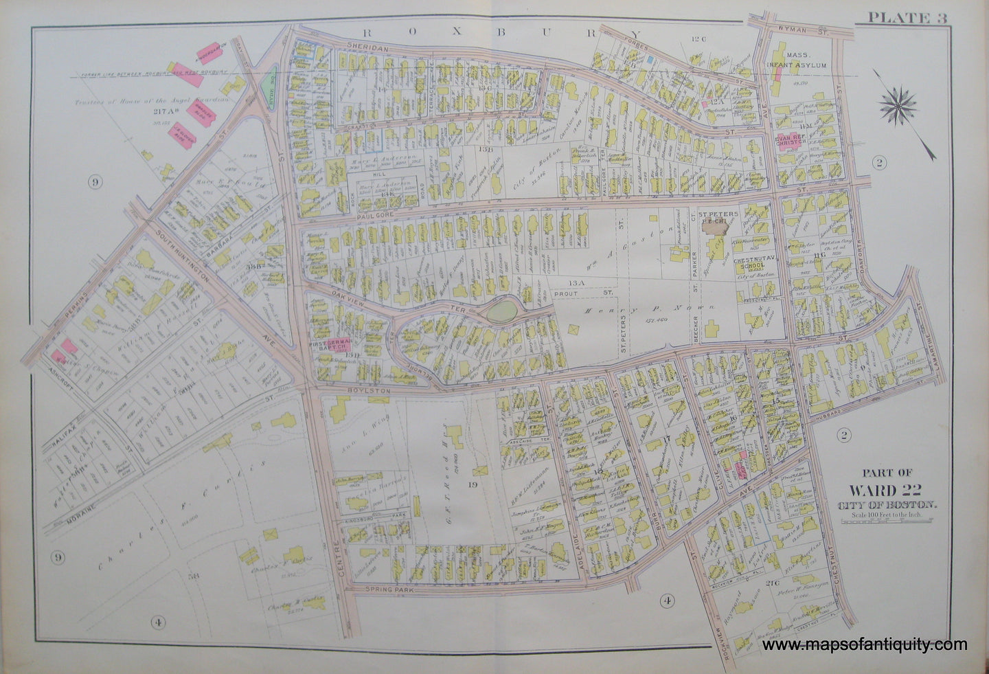 Antique-Map-Suffolk-county-Massachusetts-Part-of-Ward-22-City-of-Boston-West-Roxbury-Plate-3-1914-Bromley-1900s-Maps-of-Antiquity