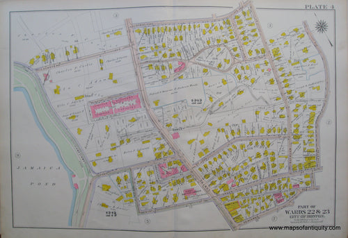 Antique-Map-Suffolk-county-Massachusetts-Part-of-Wards-22-&-23-City-of-Boston-West-Roxbury-Plate-4-1914-Bromley-1900s-Maps-of-Antiquity