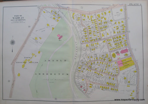 Antique-Map-Suffolk-county-Massachusetts-Part-of-Ward-23-City-of-Boston-West-Roxbury-Plate-6-1914-Bromley-1900s-Maps-of-Antiquity