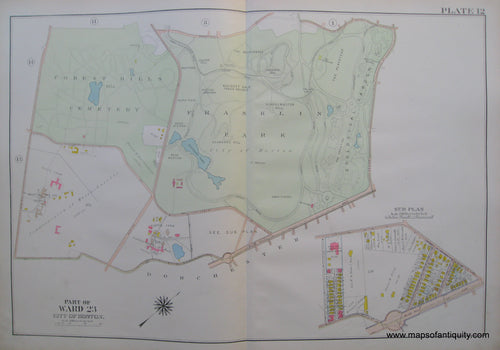 Antique-Map-Suffolk-county-Massachusetts-Part-of-Ward-23-City-of-Boston-West-Roxbury-Plate-12-1914-Bromley-1900s-Maps-of-Antiquity