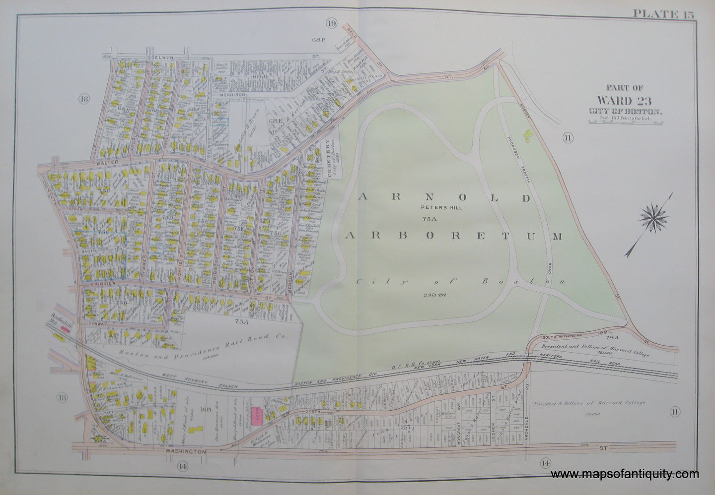 Antique-Map-Suffolk-county-Massachusetts-Part-of-Ward-23-City-of-Boston-West-Roxbury-Plate-15-1914-Bromley-1900s-Maps-of-Antiquity