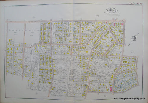 Antique-Map-Suffolk-county-Massachusetts-Part-of-Ward-23-City-of-Boston-West-Roxbury-Plate-17-1914-Bromley-1900s-Maps-of-Antiquity