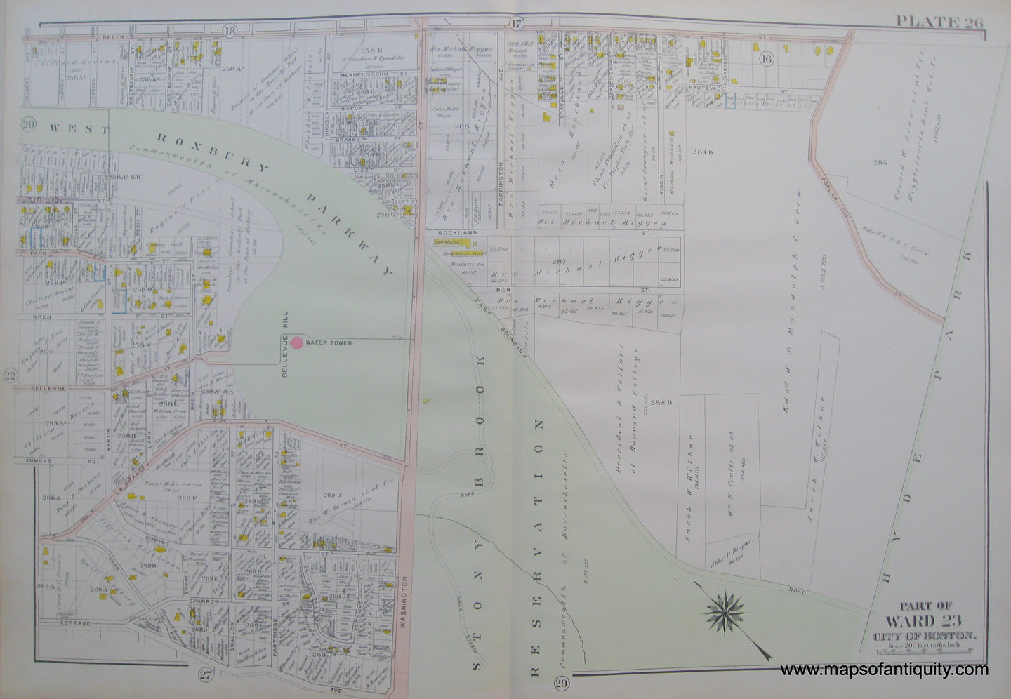 Antique-Map-Suffolk-county-Massachusetts-Part-of-Ward-23-City-of-Boston-West-Roxbury-Plate-26-1914-Bromley-1900s-Maps-of-Antiquity