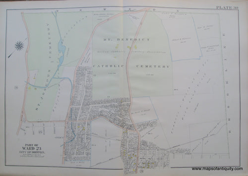 Antique-Map-Suffolk-county-Massachusetts-Part-of-Ward-23-City-of-Boston-West-Roxbury-Plate-30-1914-Bromley-1900s-Maps-of-Antiquity