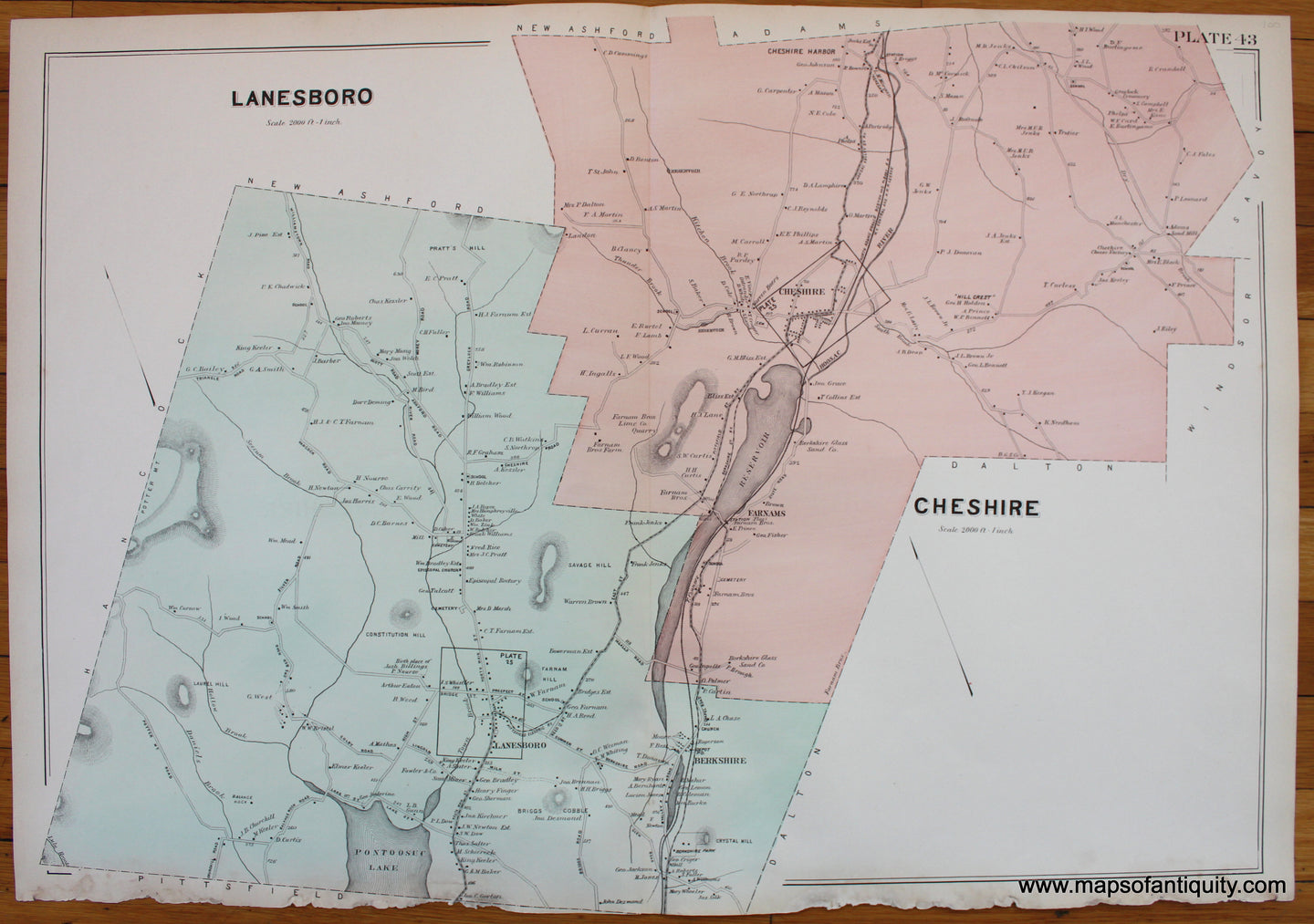 Antique-Map-Berkshire-county-Massachusetts-Lanesboro-Lanesborough-Cheshire-1904-Barnes-Farnham-1900s-Maps-of-Antiquity