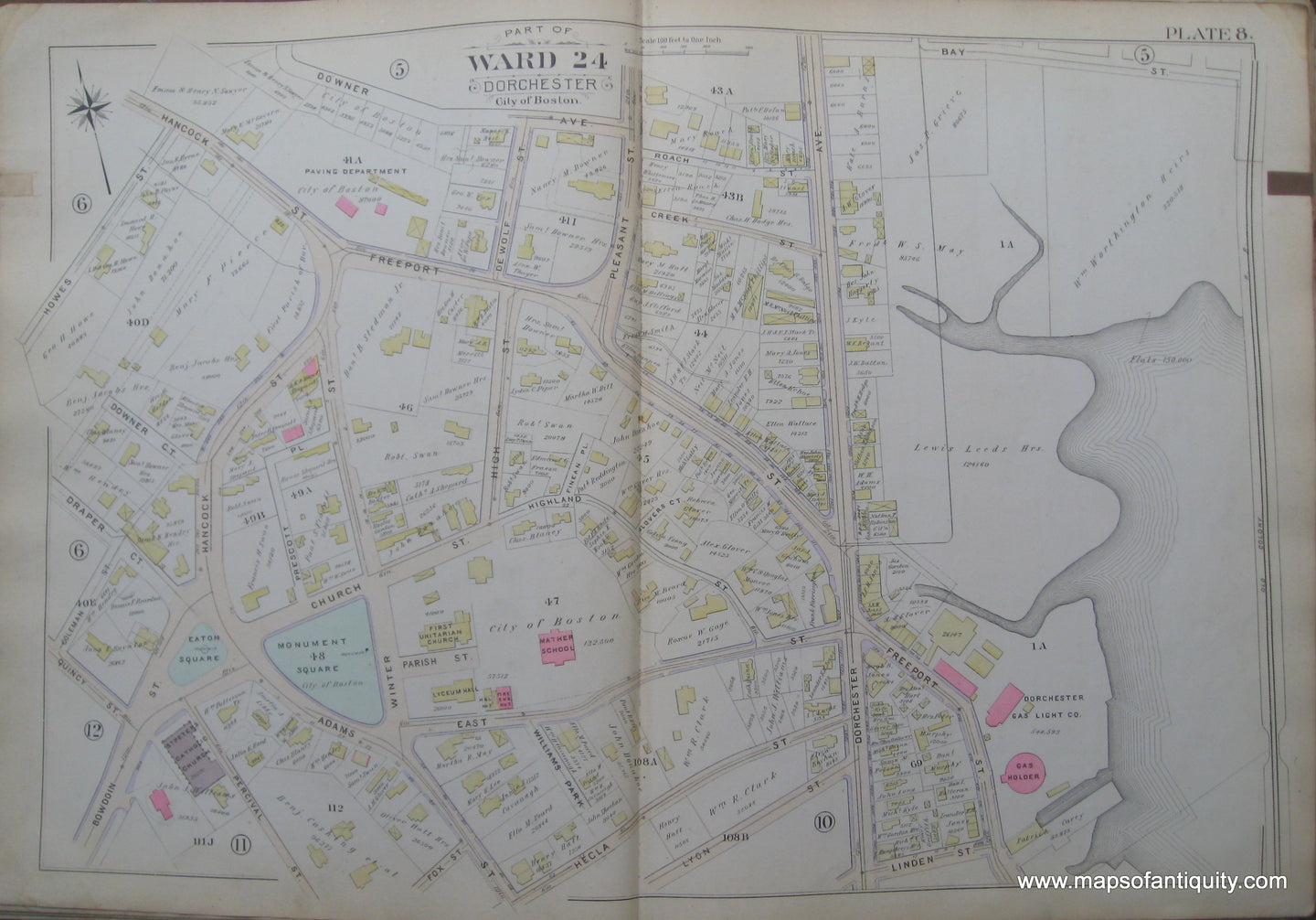 Antique-Map-Plate-8-Part-of-Ward-24-Dorchester-City-of-Boston-Bromley-1894-Maps-Of-Antiquity