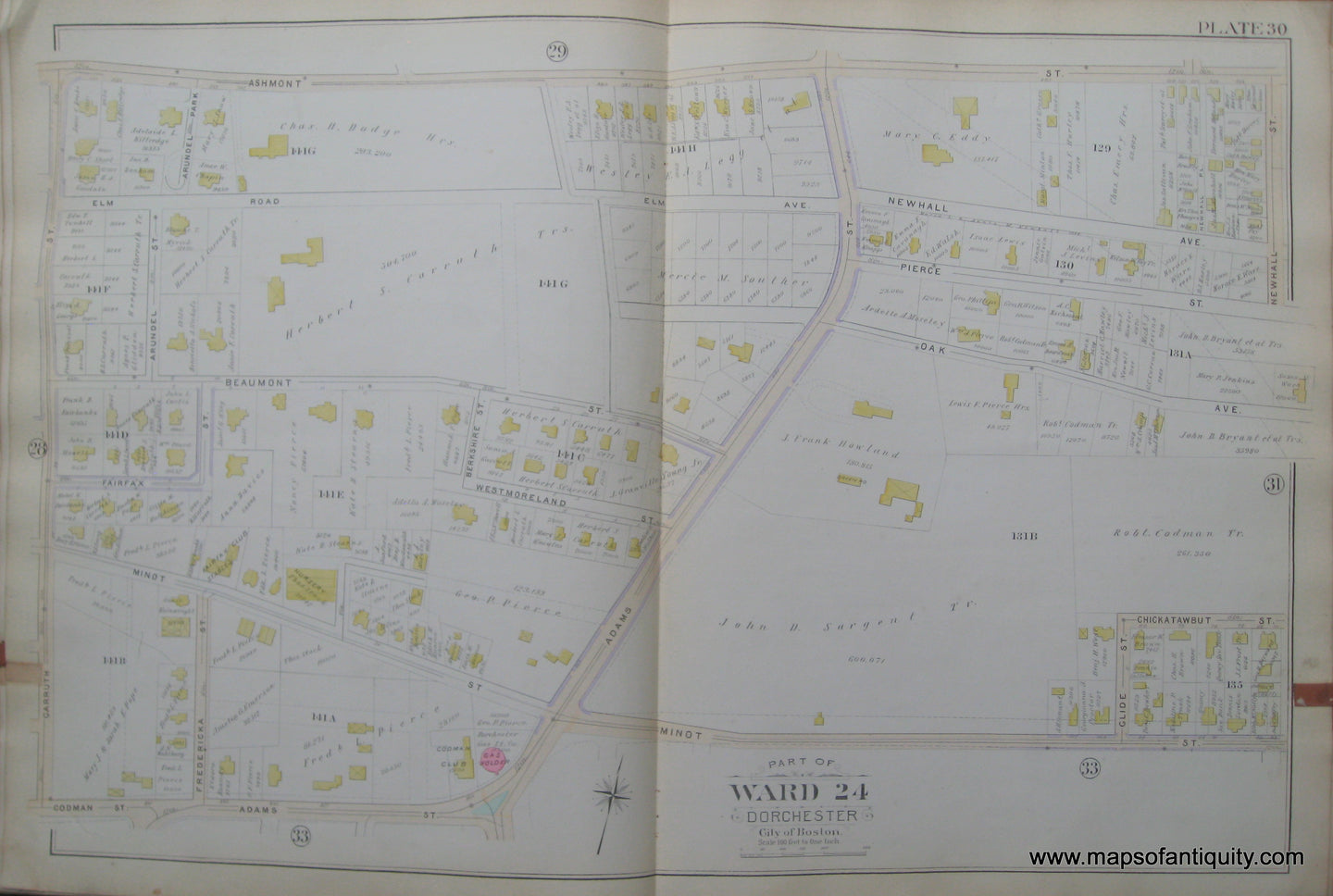 Antique-Map-Plate-30-Part-of-Ward-24-Dorchester-City-of-Boston-Bromley-1894-Maps-Of-Antiquity