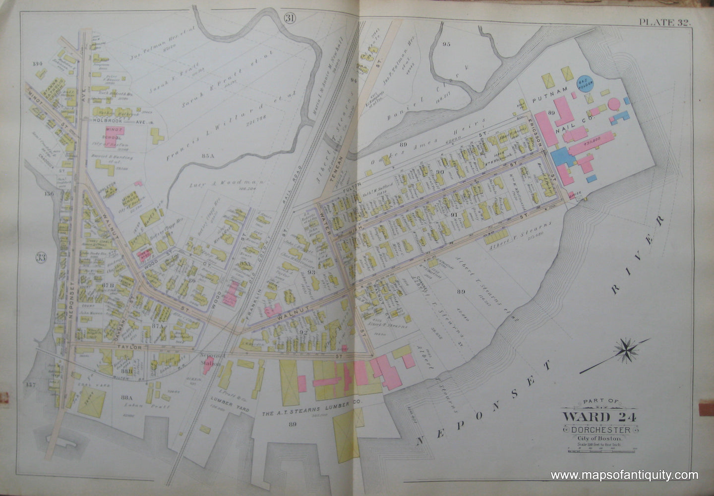 Antique-Map-Plate-32-Part-of-Ward-24-Dorchester-City-of-Boston-Bromley-1894-Maps-Of-Antiquity