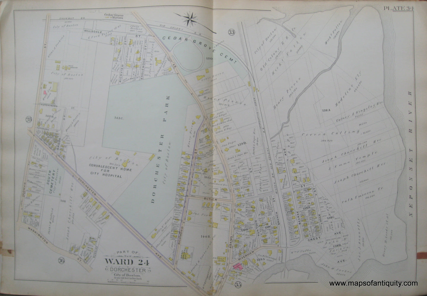 Antique-Map-Plate-34-Part-of-Ward-24-Dorchester-City-of-Boston-Bromley-1894-Maps-Of-Antiquity