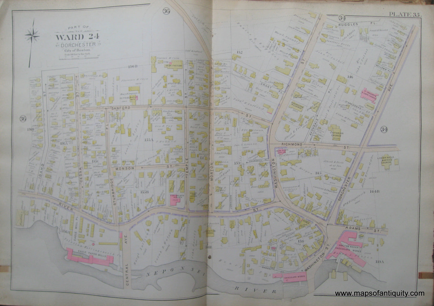 Antique-Map-Plate-35-Part-of-Ward-24-Dorchester-City-of-Boston-Bromley-1894-Maps-Of-Antiquity