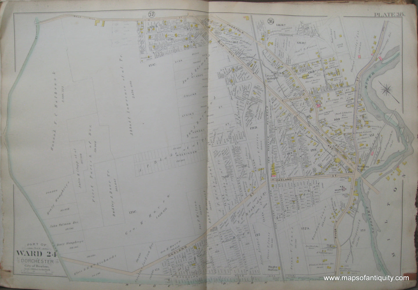 Antique-Map-Plate-38-Part-of-Ward-24-Dorchester-City-of-Boston-Bromley-1894-Maps-Of-Antiquity