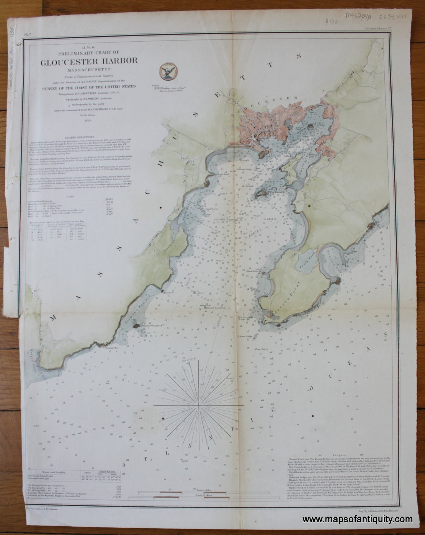 Antique-Map-Preliminary-Chart-of-Gloucester-Harbor-Massachusetts-USCS-Coast-Coastal-Survey-Charts-1854-Maps-Of-Antiquity