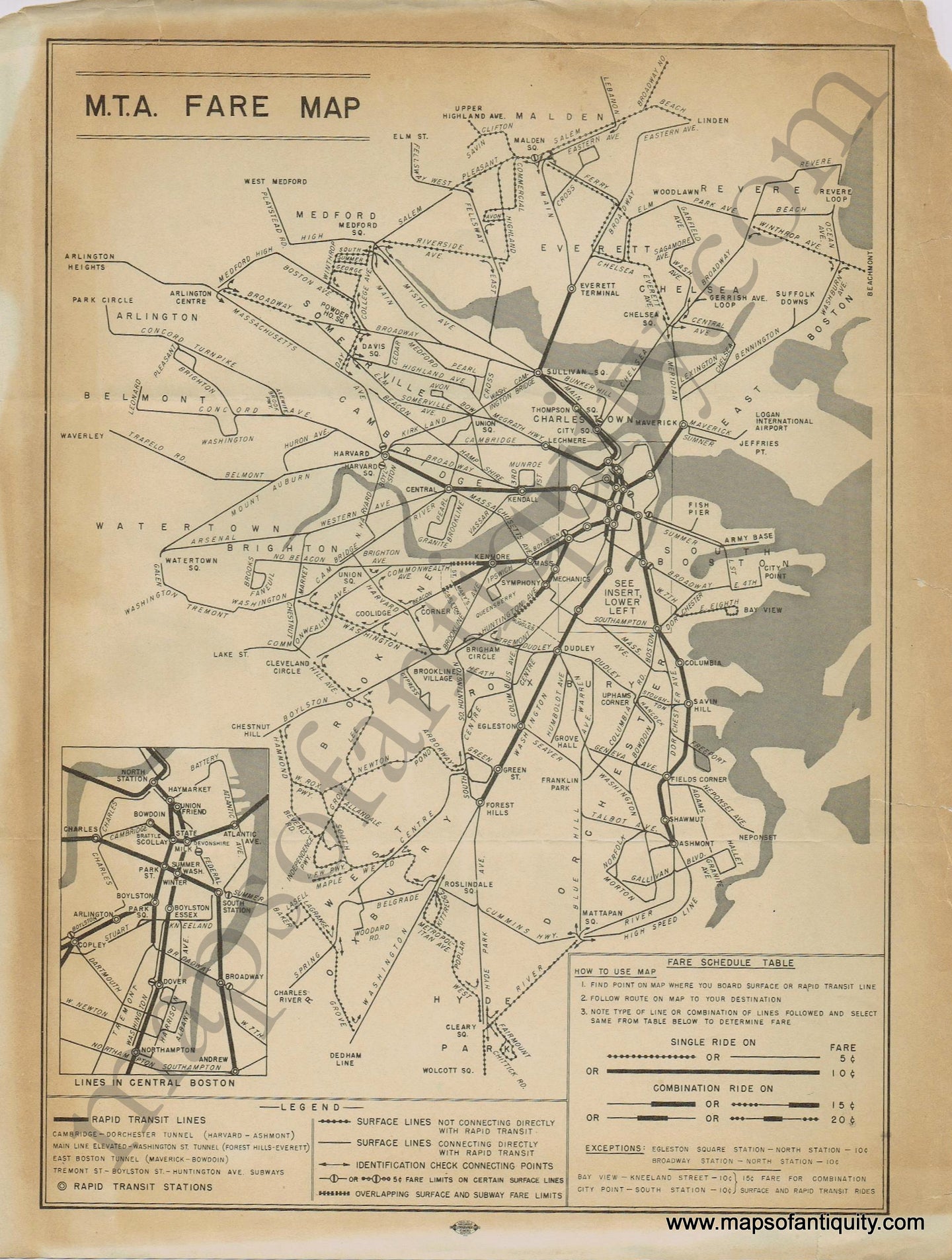 Antique-Uncolored-Map-M.T.A.-Fare-Map-c.-1950-Metropolitan-Transit-Authority-1950s-1900s-20th-century-Maps-of-Antiquity