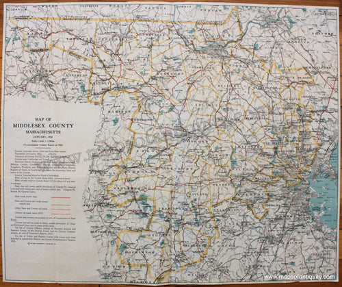 Antique-Printed-Color-Map-Map-of-Middlesex-County-Massachusetts-1924-Walker-Middlesex-County-Middlesex-County-General-1800s-19th-century-Maps-of-Antiquity