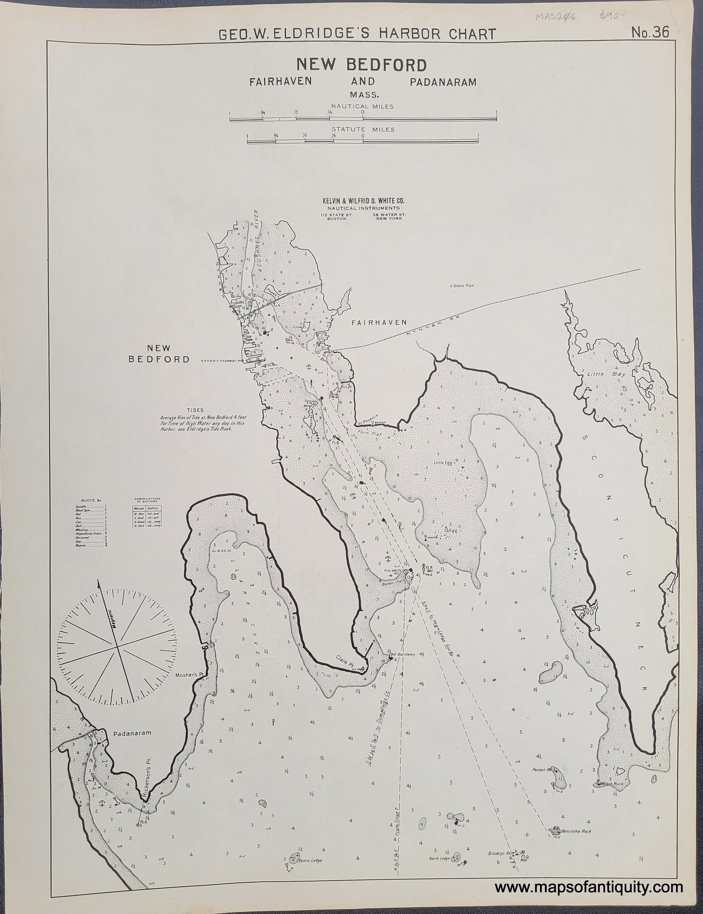 Black-and-White-Antique--Nautical-Chart-New-Bedford-Fairhaven-and-South-Dartmouth-Mass.--Massachusetts-Mass.-Other-1901-Eldridge-Maps-Of-Antiquity