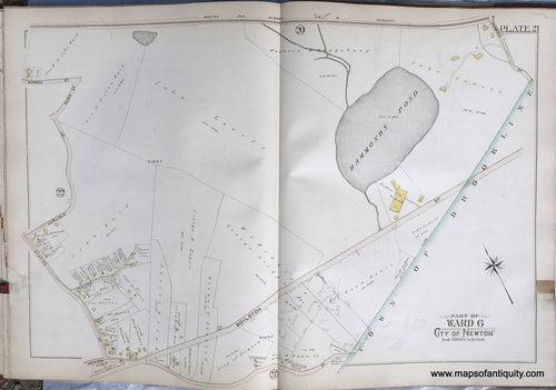 Antique-Printed-Color-Map-Part-of-Ward-6-City-of-Newton-Massachusetts-plate-21-1895-Bromley-Massachusetts-1800s-19th-century-Maps-of-Antiquity