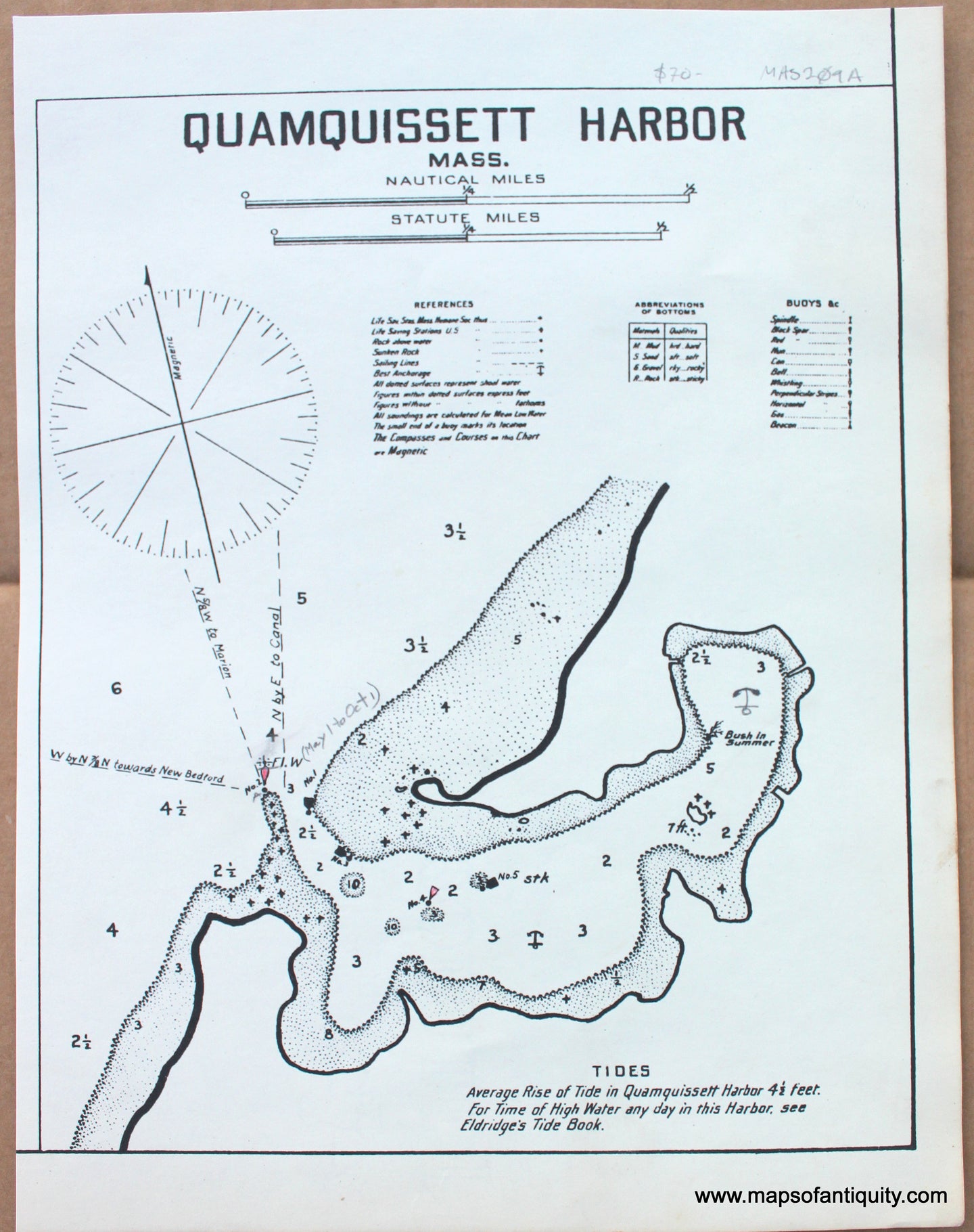 1910 - Quamquissett Harbor,  Mass. - Antique Chart