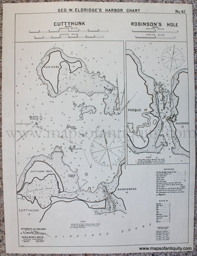 Black-and-White-Antique--Nautical-Chart-Cuttyhunk-and-Robinson's-Hole-Mass.-******-Massachusetts-Cape-Cod-and-Islands-1901-Eldridge-Maps-Of-Antiquity