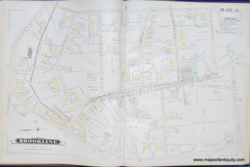 Antique-Map-Brookline-Mass.-Plate-8-United-States-Massachusetts-1884-Hopkins-Maps-Of-Antiquity-1800s-19th-century