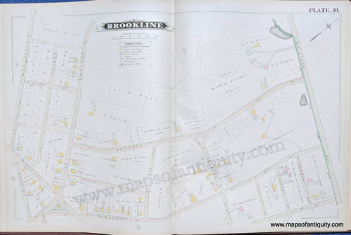 Antique-Map-Brookline-Mass.-Plate-10-United-States-Massachusetts-1884-Hopkins-Maps-Of-Antiquity-1800s-19th-century