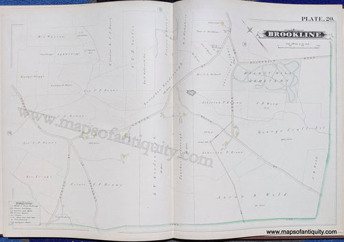 Antique-Map-Brookline-Mass.-Plate-20-United-States-Massachusetts-1884-Hopkins-Maps-Of-Antiquity-1800s-19th-century