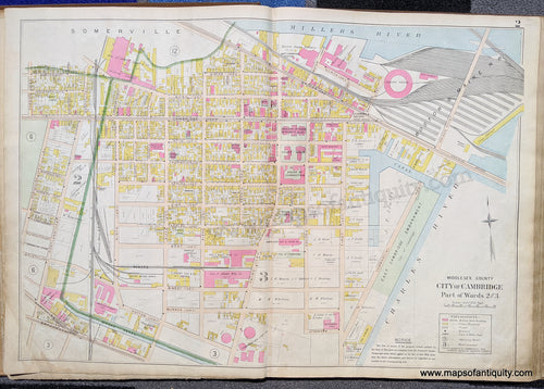 Antique-Map-City-of-Cambridge-Part-of-Wards-2-and-3.-United-States-Massachusetts-1900-Stadley-Maps-Of-Antiquity-1900s-20th-century