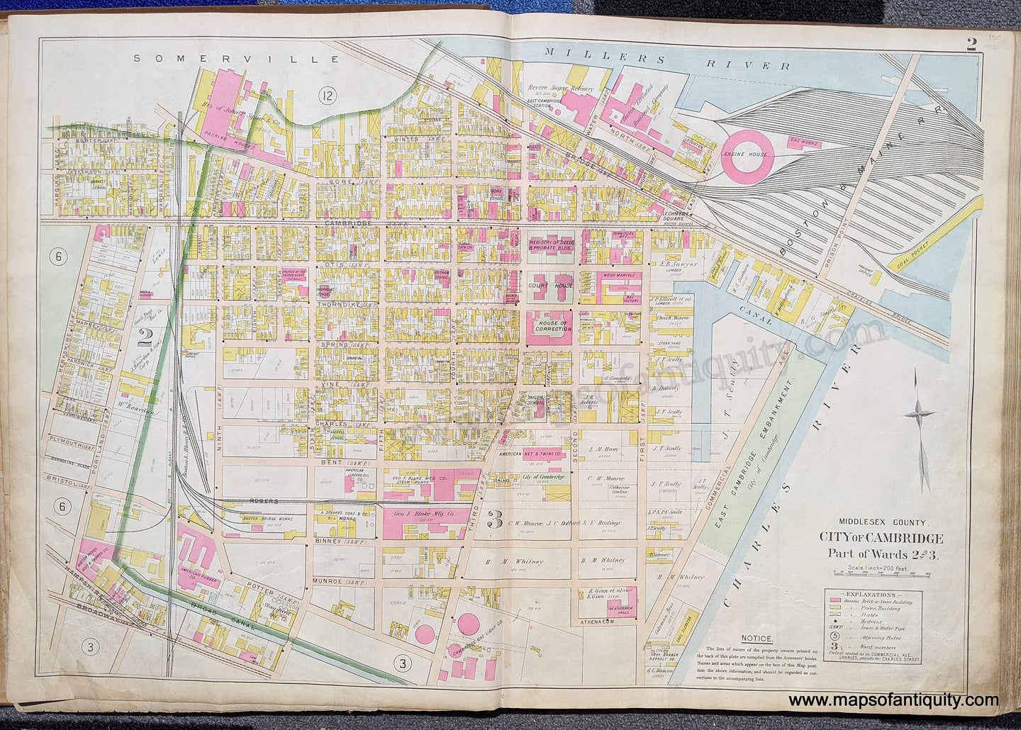 Antique-Map-City-of-Cambridge-Part-of-Wards-2-and-3.-United-States-Massachusetts-1900-Stadley-Maps-Of-Antiquity-1900s-20th-century