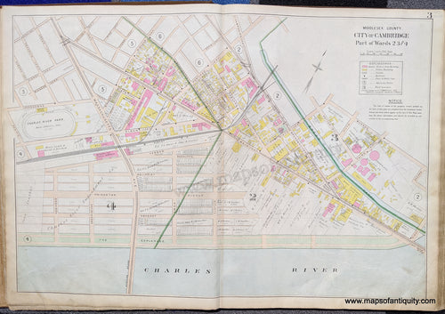 Antique-Map-City-of-Cambridge-Part-of-Wards-2-3-and-4.-United-States-Massachusetts-1900-Stadley-Maps-Of-Antiquity-1900s-20th-century