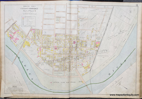 Antique-Map-City-of-Cambridge-Part-of-Wards-2-3-and-4.-United-States-Massachusetts-1900-Stadley-Maps-Of-Antiquity-1900s-20th-century