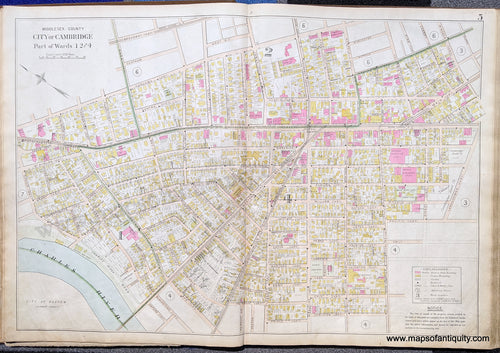 Antique-Map-City-of-Cambridge-Part-of-Wards-1-2-and-4.-United-States-Massachusetts-1900-Stadley-Maps-Of-Antiquity-1900s-20th-century