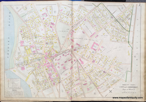 Antique-Map-City-of-Cambridge-Part-of-Ward-1.-United-States-Massachusetts-1900-Stadley-Maps-Of-Antiquity-1900s-20th-century