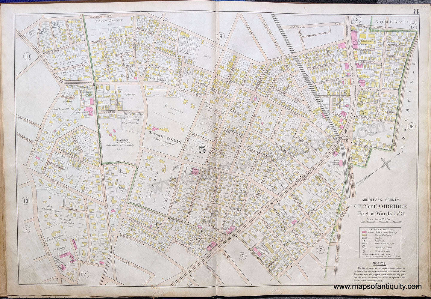 Antique-Map-City-of-Cambridge-Part-of-Wards-1-and-5.-United-States-Massachusetts-1900-Stadley-Maps-Of-Antiquity-1900s-20th-century