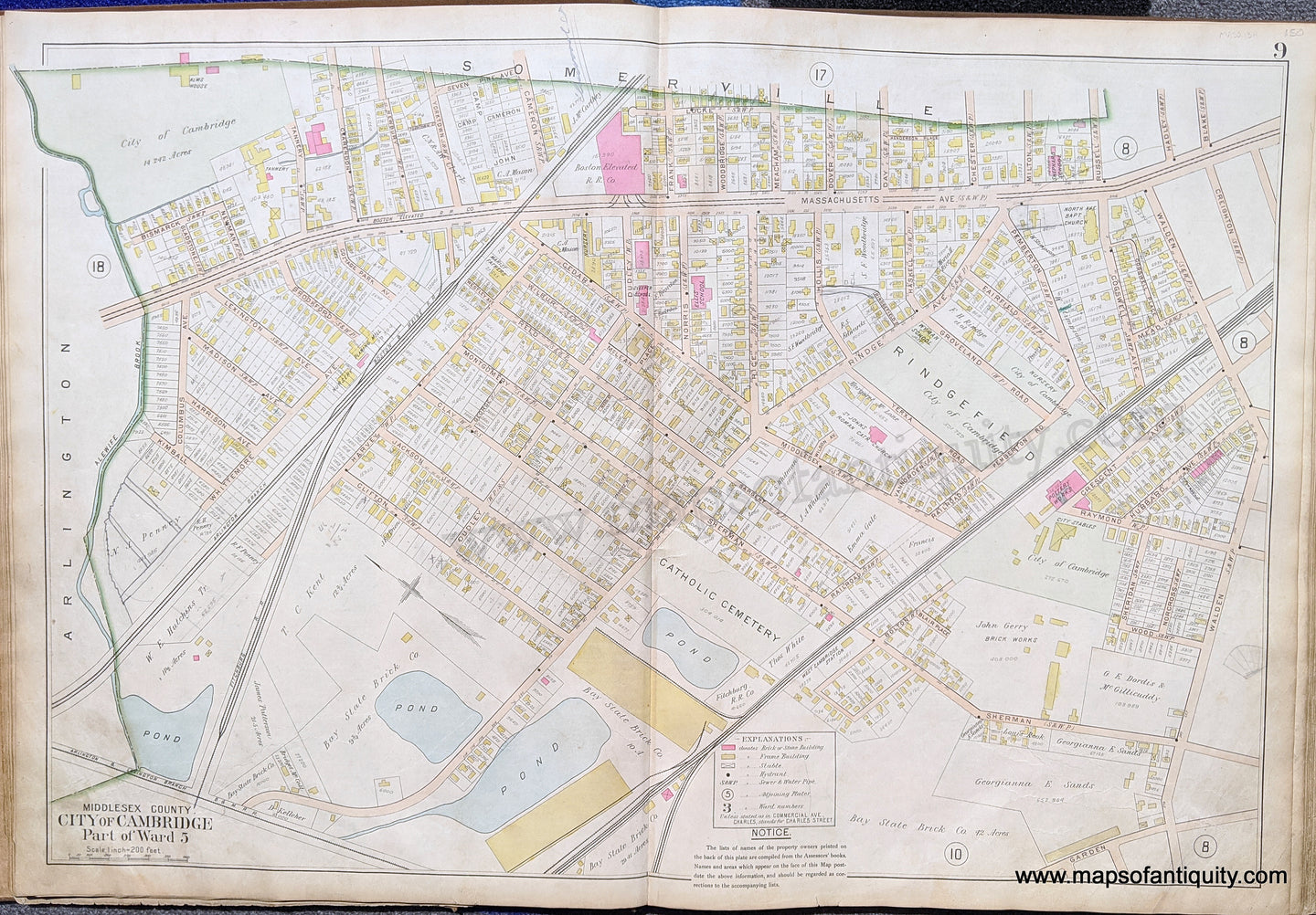 Antique-Map-City-of-Cambridge-Part-of-Ward-5.-United-States-Massachusetts-1900-Stadley-Maps-Of-Antiquity-1900s-20th-century