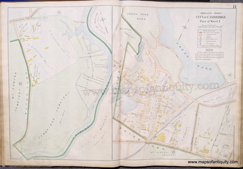 Antique-Map-City-of-Cambridge-Part-of-Ward-1.-United-States-Massachusetts-1900-Stadley-Maps-Of-Antiquity-1900s-20th-century