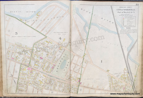 Antique-Map-City-of-Somerville-Part-of-Wards-1-4-and-5.-United-States-Massachusetts-1900-Stadley-Maps-Of-Antiquity-1900s-20th-century